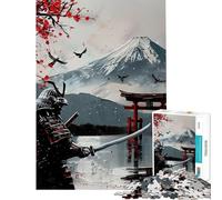 Puzzle per adulti da 1000 pezzi con samurai e Monte Fuji sole rosso Giocattolo antistress per adulti migliora la memoria ideale per compleanni e Natale (dimensioni 38x52cm)