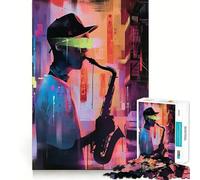 Puzzle per adulti da 1000 pezzi con sassofonista in un ambiente urbano, gioco per allenare la mente, rilassante e creativo (38x52cm)