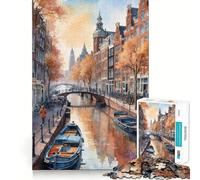 Puzzle per adulti da 1000 pezzi con scena del canale di Amsterdam Gioco di precisione,giocattolo stimolante per la mente,per il tempo libero,regalo di compleanno (38x52cm)