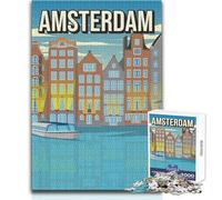 Puzzle per adulti da 1000 pezzi con scena del canale di Amsterdam,skyline della città,viaggio,arte,gioco impossibile,regalo di compleanno,dimensioni 50x75cm