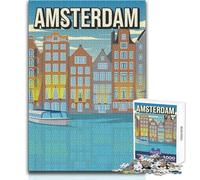Puzzle per adulti da 1000 pezzi con scena del canale di Amsterdam,skyline della città,viaggio,arte,gioco di sfida unico,ma anche regali di compleanno divertenti e umoristici,dimensioni 38x26cm