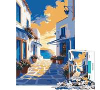 Puzzle per adulti da 1000 pezzi con scena di strada di un'isola greca gioco educativo e stimolante per l'intelletto amanti dei giochi e delle sfide impegnative (38x52cm)