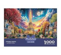 Puzzle per adulti da 1000 pezzi con scena notturna di Parigi: Torre Eiffel, vista del cane, giochi educativi adatti alla decompressione, 52x38 cm/1000 pezzi