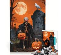 Puzzle per adulti da 1000 pezzi con scheletro di Halloween e zucche in un cimitero, gioco rilassante, interazione genitore-figlio, regalo di compleanno, regalo di viaggio 38x52cm