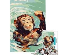 Puzzle per adulti da 1000 pezzi con scimmia che nuota nell'acqua arte digitale gioco interattivo gioco intellettuale regalo per donne e uomini antistress (dimensioni 50x75cm)