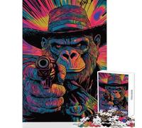 Puzzle per adulti da 1000 pezzi con scimpanzé e pistolero gioco rilassante sfida impegnativa compleanno e Natale (dimensioni 38x26cm)