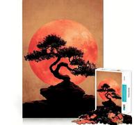 Puzzle per adulti da 1000 pezzi con silhouette di albero bonsai e luna rossa,intagli precisi,sfida intelligente e divertente,gioco per momenti di relax,regalo di compleanno per appassionati di hobby