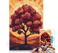 Puzzle per adulti da 1000 pezzi con silhouette di albero e tramonto su vetro satinato gioco divertente rilassante e stimolante per la mente ideale per rafforzare l'amore di coppia 38x26cm