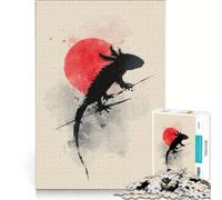 Puzzle per adulti da 1000 pezzi con silhouette di axolotl e sole rosso, gioco divertente, rilassante e stimolante per la mente, ideale per rafforzare l'amore di coppia 38x26cm
