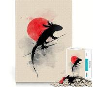Puzzle per adulti da 1000 pezzi con silhouette di axolotl e sole rosso,ritaglio preciso,attività cerebrale divertente e rilassante,decorazione natalizia per la casa (38x52cm)
