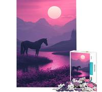 Puzzle per adulti da 1000 pezzi con silhouette di cavallo e tramonto giocattoli educativi giochi per famiglie sfida impegnativa regali per il Secret Santa (dimensioni 38x52cm)