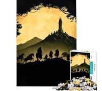Puzzle per adulti da 1000 pezzi con silhouette di guerrieri e paesaggio con torre gioco educativo sfida decorazione murale regalo per compleanni (dimensioni 38x26cm)