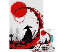 Puzzle per adulti da 1000 pezzi con silhouette di samurai sole rosso e foglie gioco educativo e stimolante per tutta la famiglia ideale come regalo di compleanno (dimensioni 38x26cm)