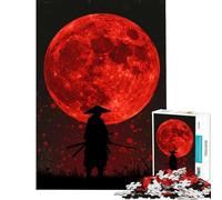 Puzzle per adulti da 1000 pezzi con silhouette di samurai sotto la luna rossa Gioco interattivo che crea dipendenza ideale per coltivare la pazienza perfetto come regalo di Babbo Natale segreto o