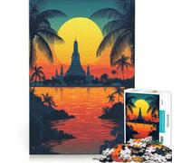 Puzzle per adulti da 1000 pezzi con silhouette di tempio al tramonto gioco educativo decorazione per la casa ideale come regalo 38x52cm