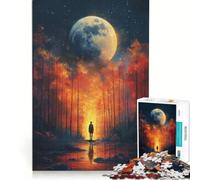 Puzzle per adulti da 1000 pezzi con silhouette di una foresta illuminata dalla luna giocattolo decorativo da parete per divertimento in famiglia ideale come regalo per tutta la famiglia 38x52cm