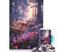 Puzzle per adulti da 1000 pezzi con simpatici cervi in una foresta magica, antistress, stimolante per l'analisi e la logica, collezione d'artista, belle arti 38x26cm