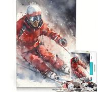 Puzzle per adulti da 1000 pezzi con soggetto sci vintage e acquerello Giochi divertenti rilassanti e stimolanti per la mente e per rafforzare l'amore di coppia 38x26cm