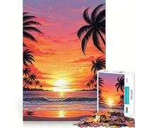Puzzle per adulti da 1000 pezzi con spiaggia tropicale al tramonto e palme, gioco di precisione, giocattolo stimolante per la mente, per il tempo libero, regalo di compleanno (38x26cm)