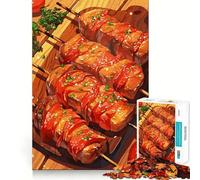 Puzzle per adulti da 1000 pezzi con spiedini di carne alla griglia e salsa,gioco di precisione,concentrazione mentale,gioco lento,divertente,regalo di compleanno (50x75cm)