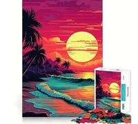 Puzzle per adulti da 1000 pezzi con splendido tramonto sulla spiaggia,design elegante e raffinato,gioco di logica e relax,ideale per decorazioni natalizie (50x75cm)