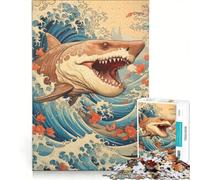Puzzle per adulti da 1000 pezzi con squalo onda gigante giapponese gioco pratico difficile e stimolante ideale come regalo per tutta la famiglia 50x75cm