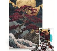 Puzzle per adulti da 1000 pezzi con stampa artistica Kintsugi raffigurante un albero giapponese con luna e onde gioco rilassante allena la mente e la mano compleanno e Natale 50x75cm