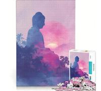 Puzzle per adulti da 1000 pezzi con statua di Buddha e paesaggio al tramonto rosa, decorazione da parete, passatempo ideale per le vacanze a casa, gioco dal design accattivante, 38x52cm