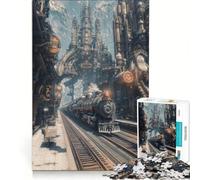 Puzzle per adulti da 1000 pezzi con stazione ferroviaria steampunk gioco educativo difficile e stimolante regalo di Natale o compleanno 38x26cm