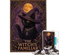 Puzzle per adulti da 1000 pezzi con strega famiglio e gatto nero Puzzle fantasy per adulti gioco divertente decorazione perfetta regalo di Natale o di compleanno (dimensioni 38x52cm)