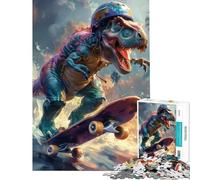 Puzzle per adulti da 1000 pezzi con T-Rex sullo skateboard giocattolo decorativo da parete regalo di Natale o di compleanno (38x52cm)