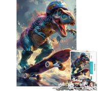 Puzzle per adulti da 1000 pezzi con T-Rex sullo skateboard Giocattolo educativo da 1000 pezzi con taglio di precisione divertente gioco per tutta la famiglia (38x26cm)