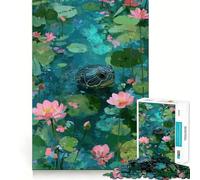 Puzzle per adulti da 1000 pezzi con tartaruga in uno stagno di ninfee, gioco di precisione, giocattolo stimolante per la mente, gioco libero, regalo di compleanno (38x52cm)