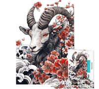 Puzzle per adulti da 1000 pezzi con tatuaggio di capra giapponese gioco rilassante per adulti taglio di precisione gioco stimolante regalo (dimensioni 50x75cm)