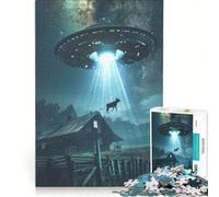 Puzzle per adulti da 1000 pezzi con tema alieno, UFO e rapimento di mucca, gioco educativo, attività divertenti da fare a casa, ogni pezzo è unico 50x75cm
