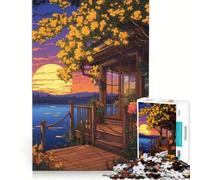 Puzzle per adulti da 1000 pezzi con tema "Casa sul lago al tramonto" anime ideale per rilassarsi passare il tempo durante le vacanze o semplicemente come regalo per gli appassionati di videogiochi