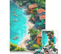 Puzzle per adulti da 1000 pezzi con tema città costiera e mare caraibico, gioco impossibile, migliora la memoria, con pezzi di forma casuale completamente ad incastro 38x26cm