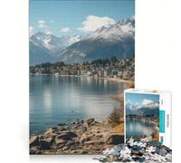 Puzzle per adulti da 1000 pezzi con tema montagna lago e città gioco impossibile migliora la memoria con pezzi a incastro di forma casuale 50x75cm