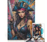 Puzzle per adulti da 1000 pezzi con tema piratessa fantasy, giocattolo educativo, da assemblare, con poster abbinato e foglio di curiosità 38x26cm