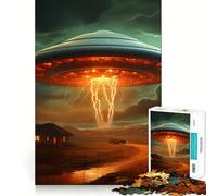 Puzzle per adulti da 1000 pezzi con tema rapimento UFO, taglio astratto, divertimento logico, gioco facile, decorazione natalizia da parete (38x52cm)