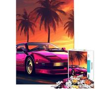 Puzzle per adulti da 1000 pezzi con tema Synthwave auto retrò e tramonto gioco educativo stimolante per l'intelletto ideale come regalo di Babbo Natale segreto o antistress (dimensioni 75x50cm)