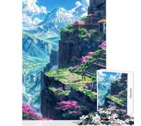Puzzle per adulti da 1000 pezzi con tempio sulla scogliera gioco interattivo decorazione perfetta giocattolo educativo adatto per la decorazione della scrivania (38x26cm)
