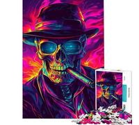 Puzzle per adulti da 1000 pezzi con teschio al neon e sigaro gioco educativo e stimolante per tutta la famiglia 38x26cm