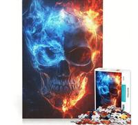 Puzzle per adulti da 1000 pezzi con teschio di fuoco e ghiaccio, decorazione da parete, stimolante da completare, ideale come regalo per tutta la famiglia 38x26cm