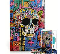 Puzzle per adulti da 1000 pezzi con teschio hippie in stile pop art e graffiti, ideale per allenare la mente, per un relax informale o come regalo artistico (38x52cm)