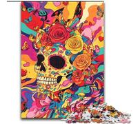 Puzzle per adulti da 1000 pezzi con teschio psichedelico, difficili da completare ma divertenti e spiritosi, regali unici per compleanni (dimensioni 50x75cm)