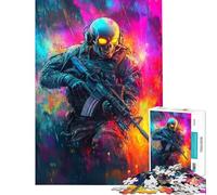 Puzzle per adulti da 1000 pezzi con teschio soldato e guerra al neon gioco educativo giocattolo didattico regalo per donne e uomini (dimensioni 75x50cm)