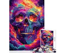 Puzzle per adulti da 1000 pezzi con teschio spazio psichedelico gioco impossibile sfida difficile giocattolo educativo per migliorare l'amore tra le coppie (26x38cm)