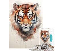 Puzzle per adulti da 1000 pezzi con tigre ad acquerello gioco educativo giocattolo educativo regalo di Babbo Natale segreto analisi e logica (dimensioni 50x75cm)