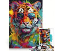 Puzzle per adulti da 1000 pezzi con tigre alla moda e occhiali da sole, gioco educativo, taglio di precisione, collezione d'artista, belle arti 50x75cm